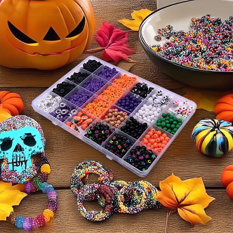 Art Craft Kit - ชุดอุปกรณ์ทำเครื่องประดับฮาโลวีนสำหรับผู้ใหญ่ พร้อมลูกปัดสีดำ ส้ม และม่วง ลูกปัดตัวอักษร และจี้ฮาโลวีน