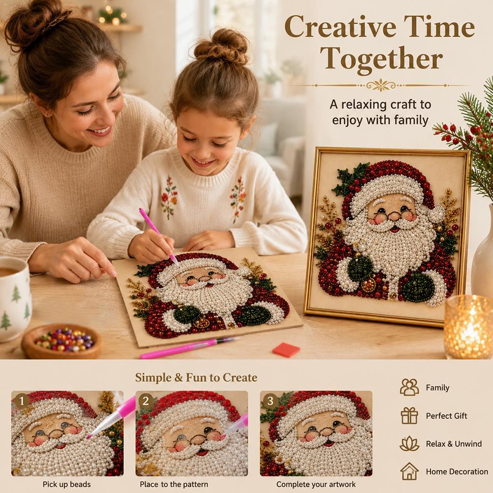 Art Craft Kit - ชุดงานฝีมือ DIY ภาพปักลูกปัดรูปซานตาคลอสคริสต์มาส พร้อมกรอบตกแต่งผนัง ของขวัญคริสต์มาสสำหรับเด็กและผู้ใหญ่
